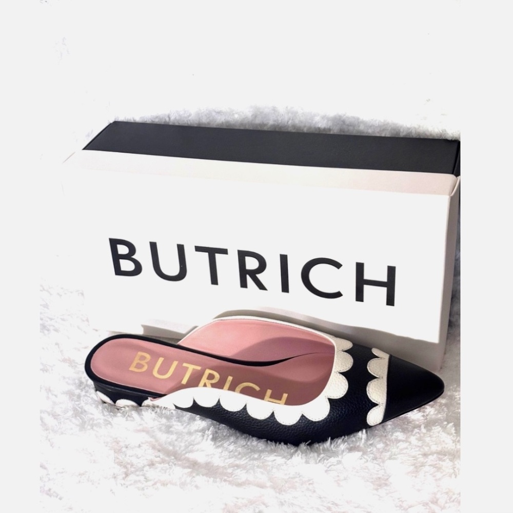 Butrich Melanie Flat Mules Black/White Sz 40 Slip On